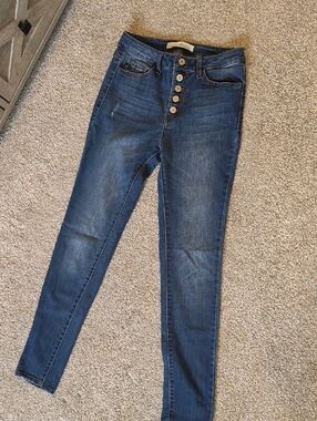 KanCan Dark Blue High-Rise Button-Fly Skinny Jeans
